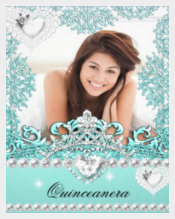 Quinceanera 15th Birthday Teal Blue Silver White Paper Invitation Card