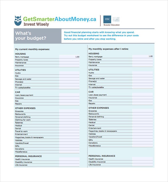 retirement budget spreadsheet pdf template free download 