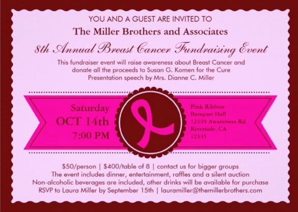 pink fundraising invitation for girls