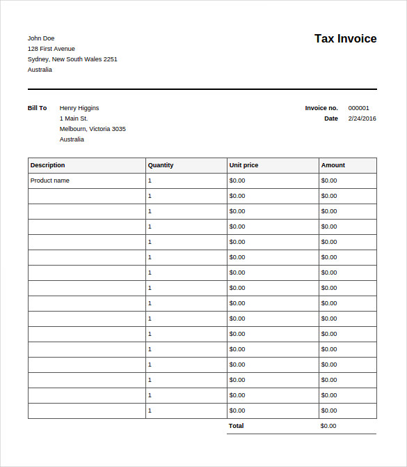 blank invoice template pdf format download