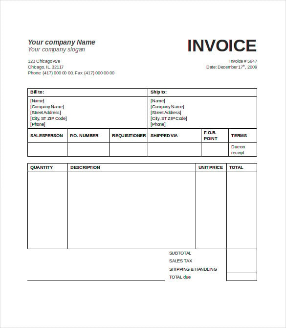 typical simple sales purchase invoice