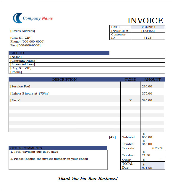 48+ Blank Invoice Templates - AI, PSD, Google docs, Apple Pages