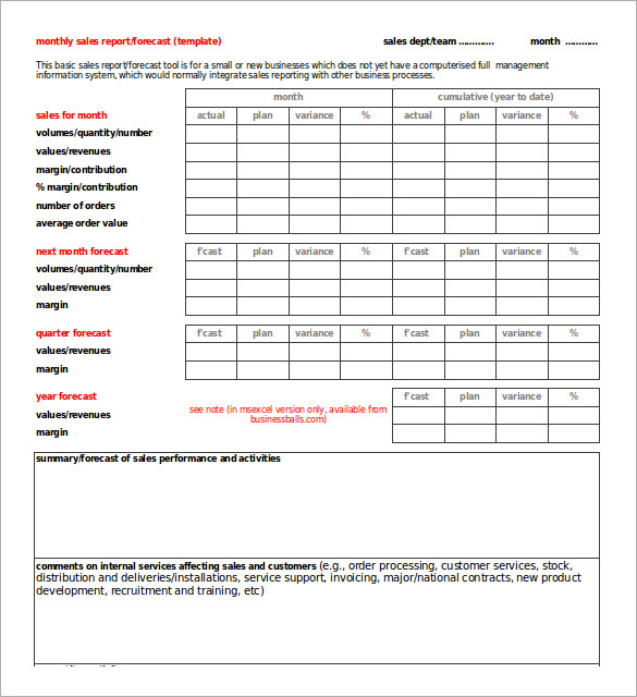 business monthly sales report template excel format