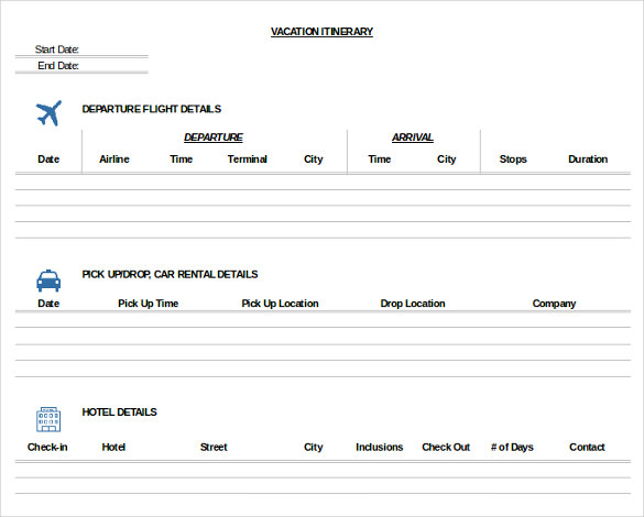 travel itinerary word template