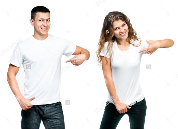 young man and girl in white blank t shirts
