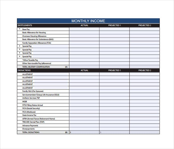 monthly financial spreadsheet pdf template free download