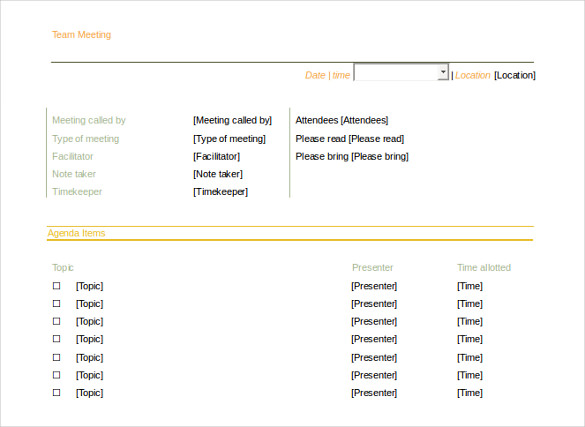 working smarter team meeting agenda template