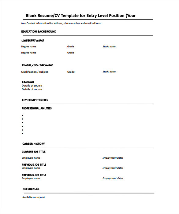 resume format blank pdf