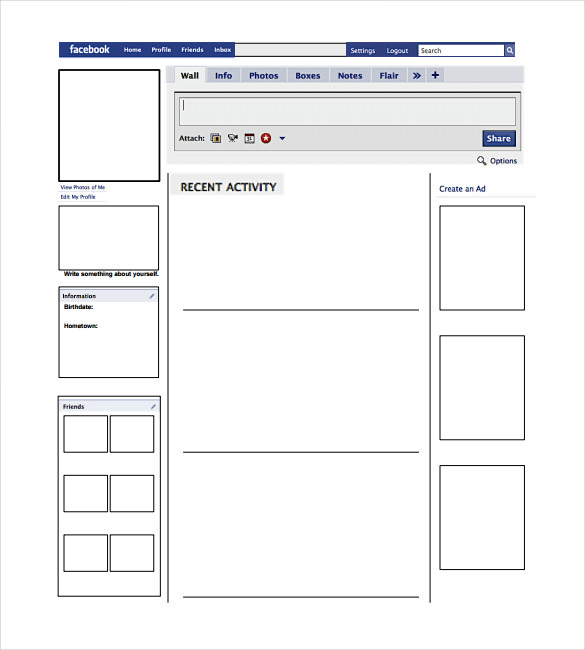 blank facebook timeline page