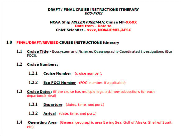 cruise instruction itinerary template