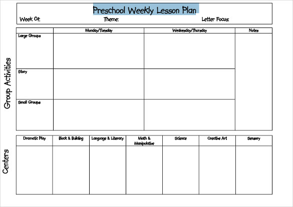 preschool weekly blank lesson plan