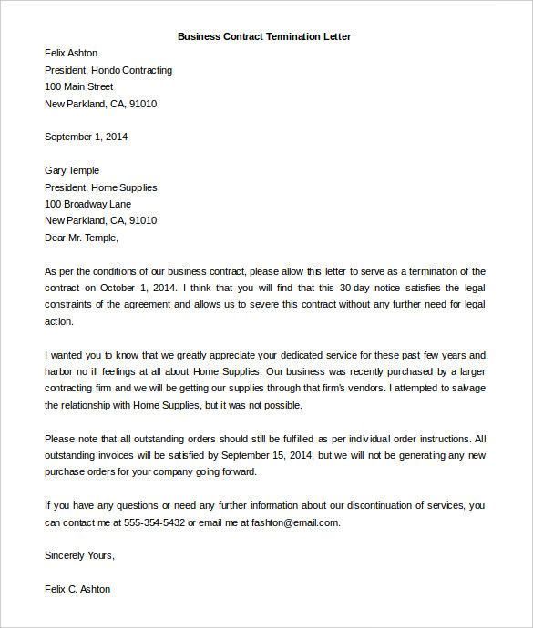 download business contract termination letter template