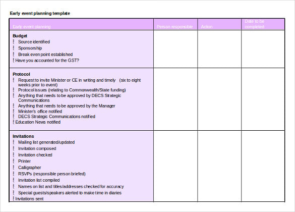 event planning itinerary template