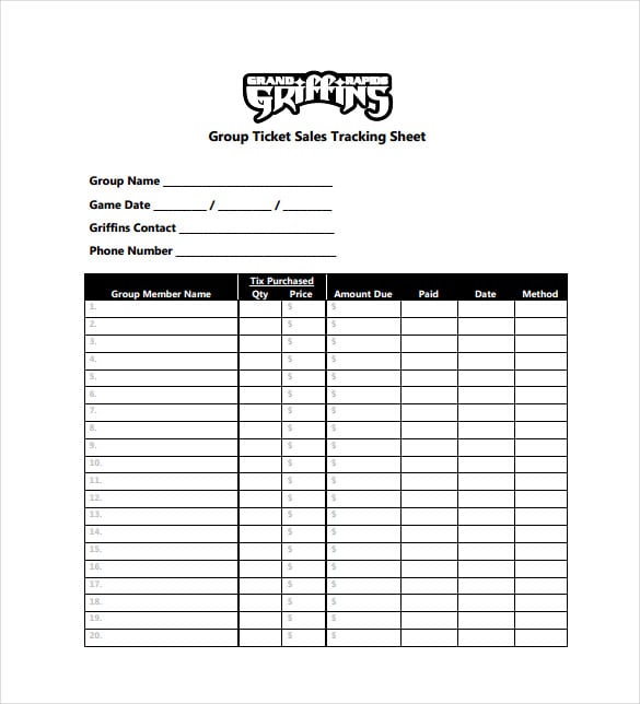 group ticket sales tracking spreadsheet free pdf template download