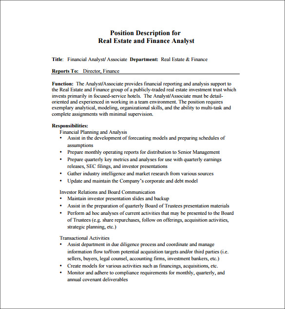 9 Financial Analyst Job Description Templates Free Sample Example 