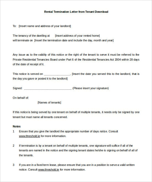 rental termination letter from tenant download