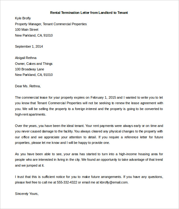 editable rental termination letter from landlord to tenant