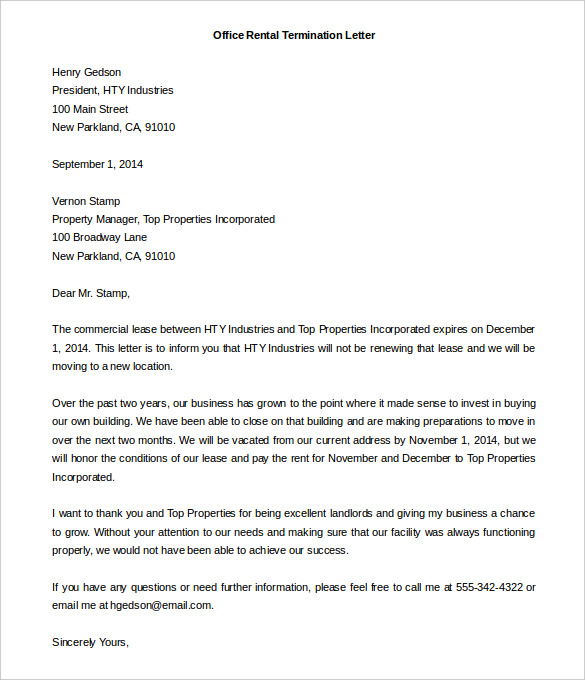 19+ Rental Termination Letter Templates - Free Sample, Example Format ...