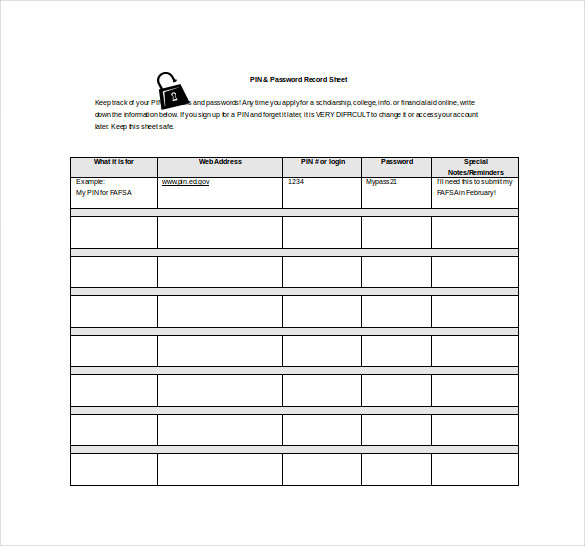 Password Manager Template Word Tutoreorg Master Of Documents