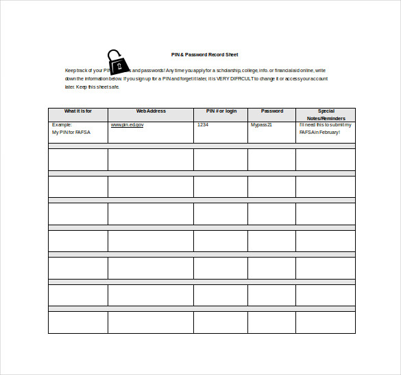 9+ Sample Password Spreadsheet Templates - PDF, DOC, Excel