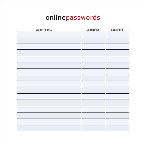 Password Log Templates | 9+ Free Printable Word, Excel & PDF Formats