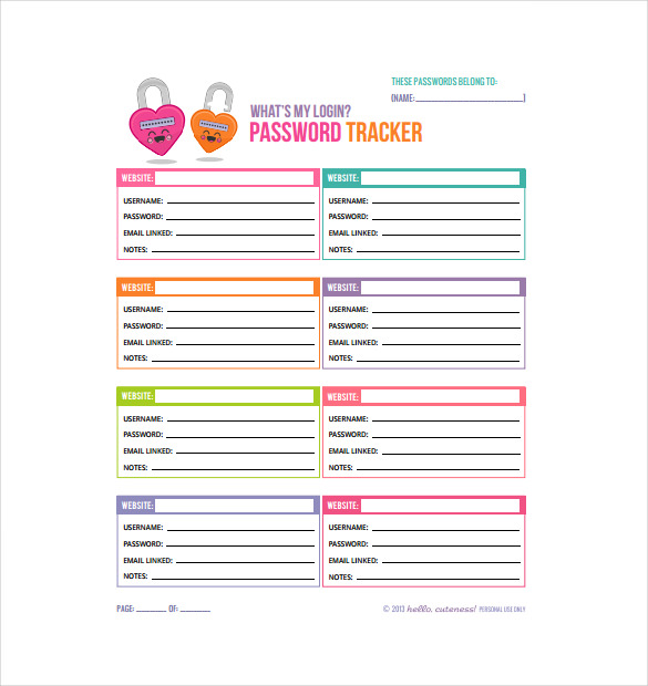 Password Log Templates 9 Free Printable Word Excel PDF Formats