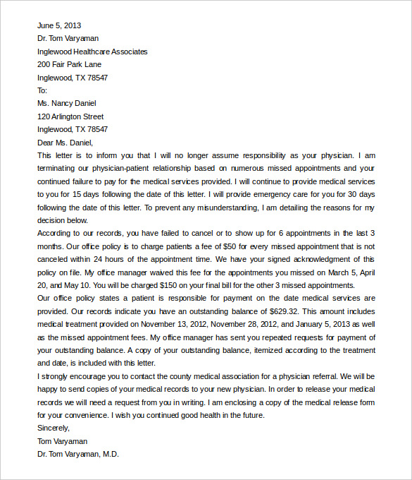 Sample No Show Letter To Referring Physician