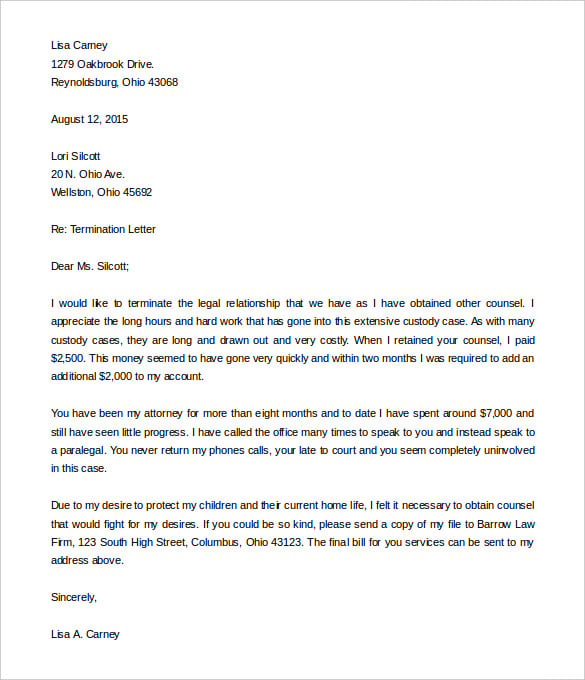 legal service termination letter template free download