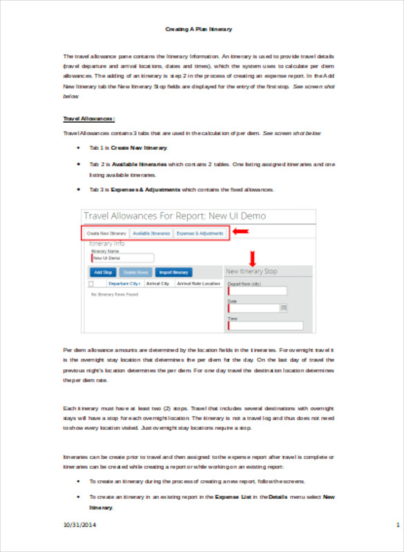 creating a plan itinerary template