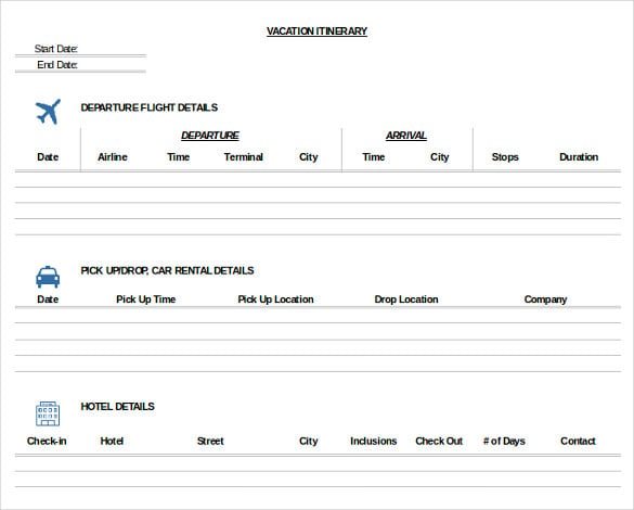 vacation itinerary template2