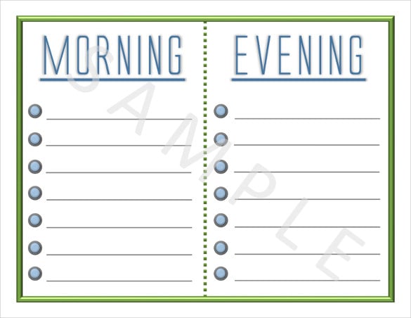 blank morning routine checklist