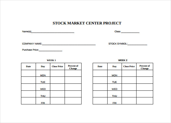 stock market project spread sheeet free pdf template download