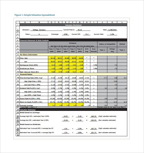 Stock Valuation In Excel Template