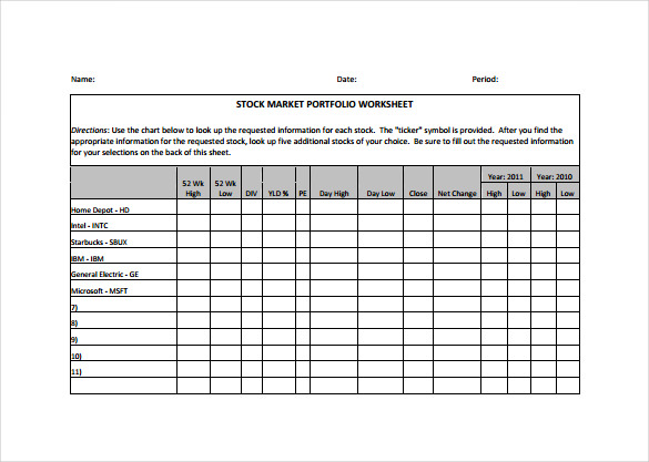 stock market portfolio spreadsheet pdf template download