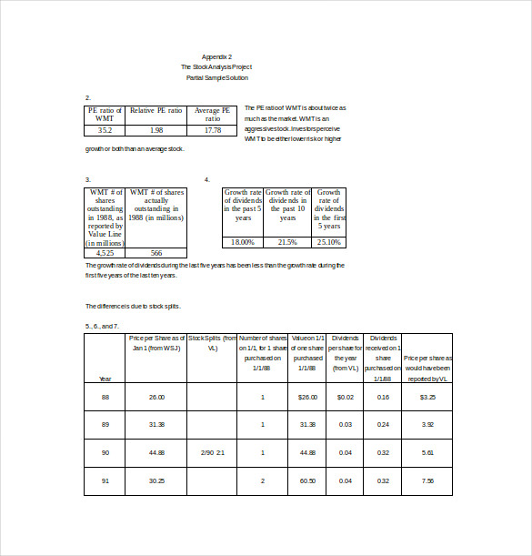 stock analysis project spreadsheet word template free download