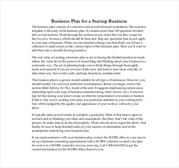 business plan for a startup business