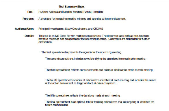 summary meeting minutes template