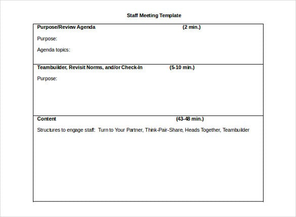 staff meeting itinerary template