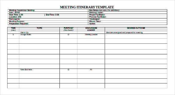 supervisors meeting agenda itinerary template