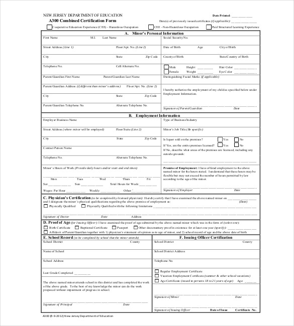 new jersey department of education employment certificate form