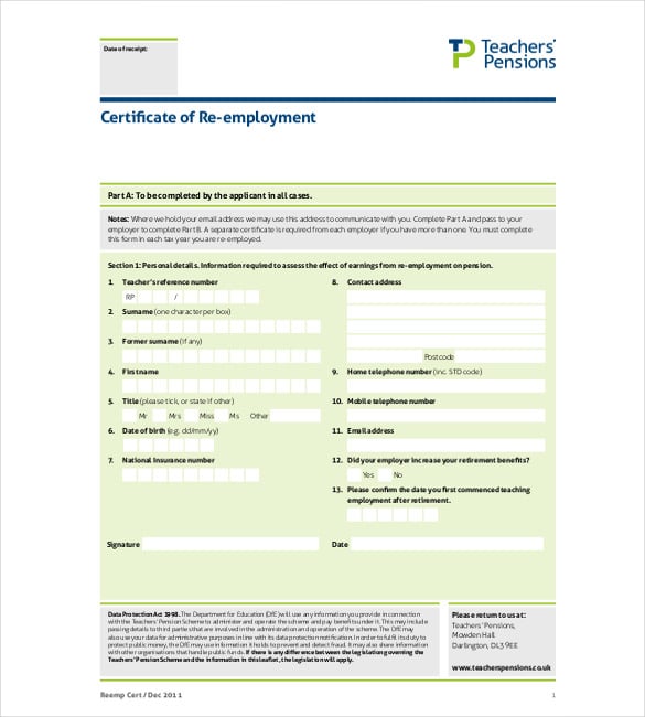 certificate of re employment template