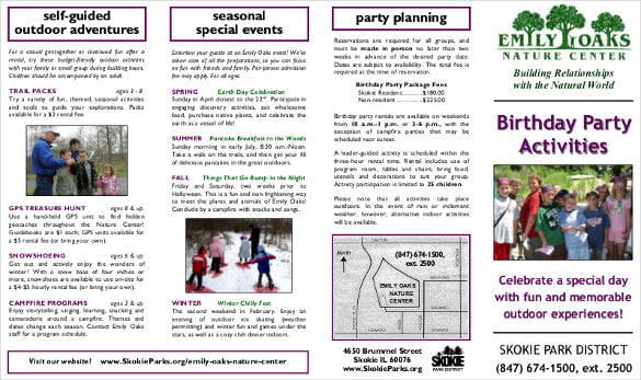 birthday party activities itinerary template