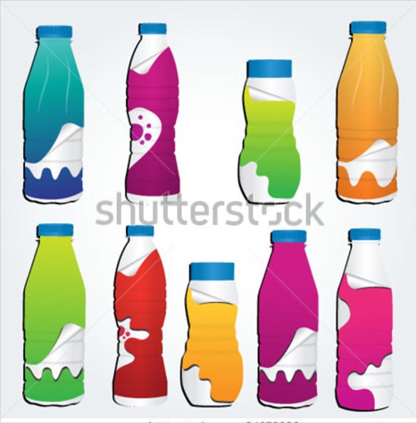 set of realistic white plastic bottles with colorful label