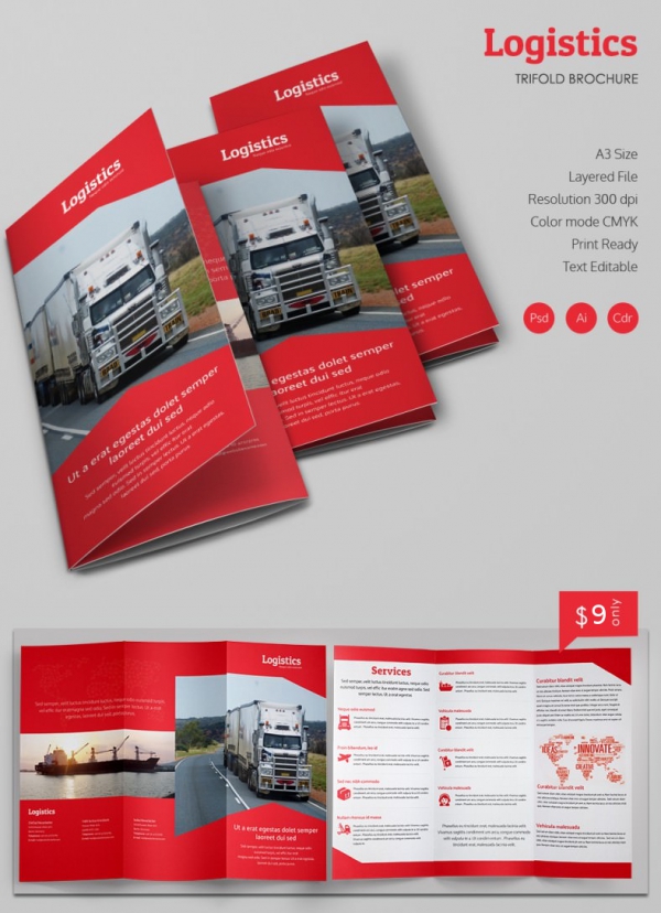 Print Ready Logistics A3 Tri Fold Brochure Template