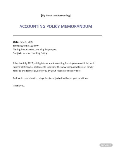 accounting policy memo template