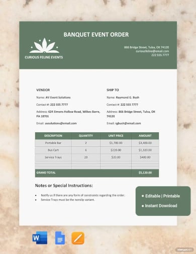 banquet event order template