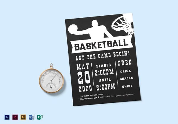 chalkboard style basketball flyer template