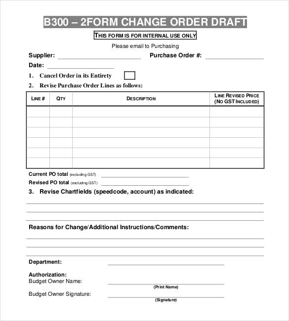 Free Change Order Template Excel