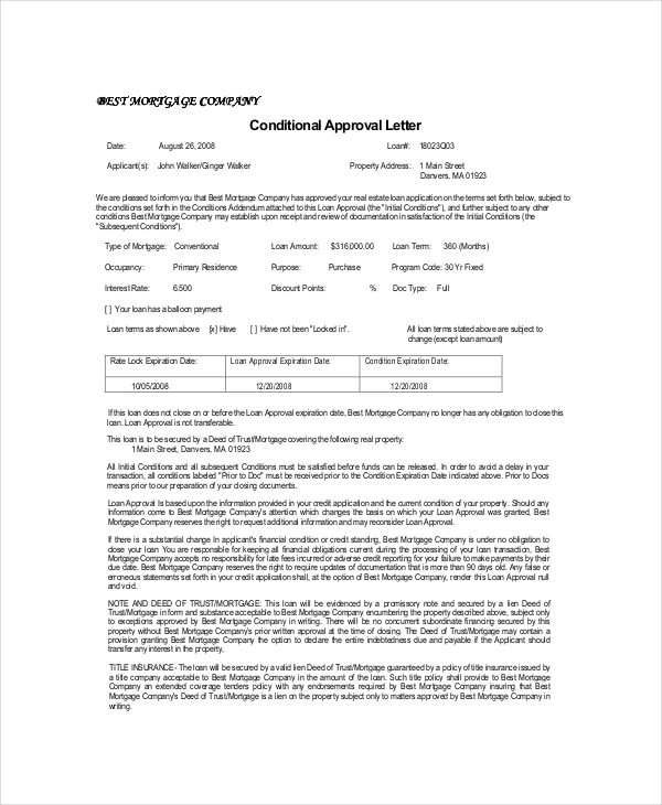 conditional approval letter