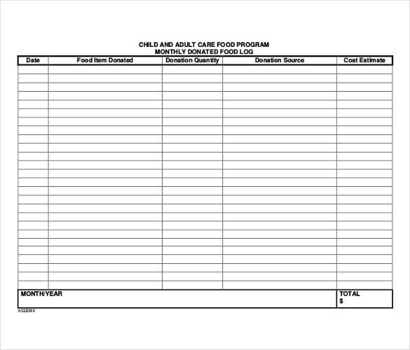 Food Log Templates Image